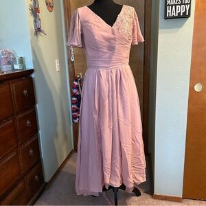 NWOT light pink mother of the bride chiffon dress flutter sleeve lace up back 8